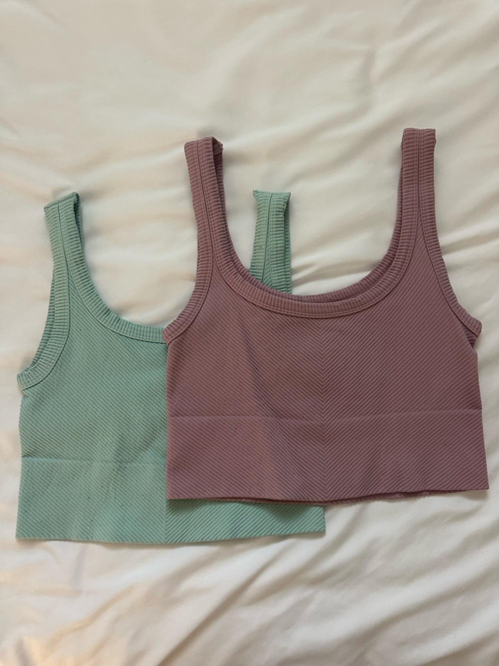 Ribbed Cropped Tank Top Duo - Sage Green & Mauve